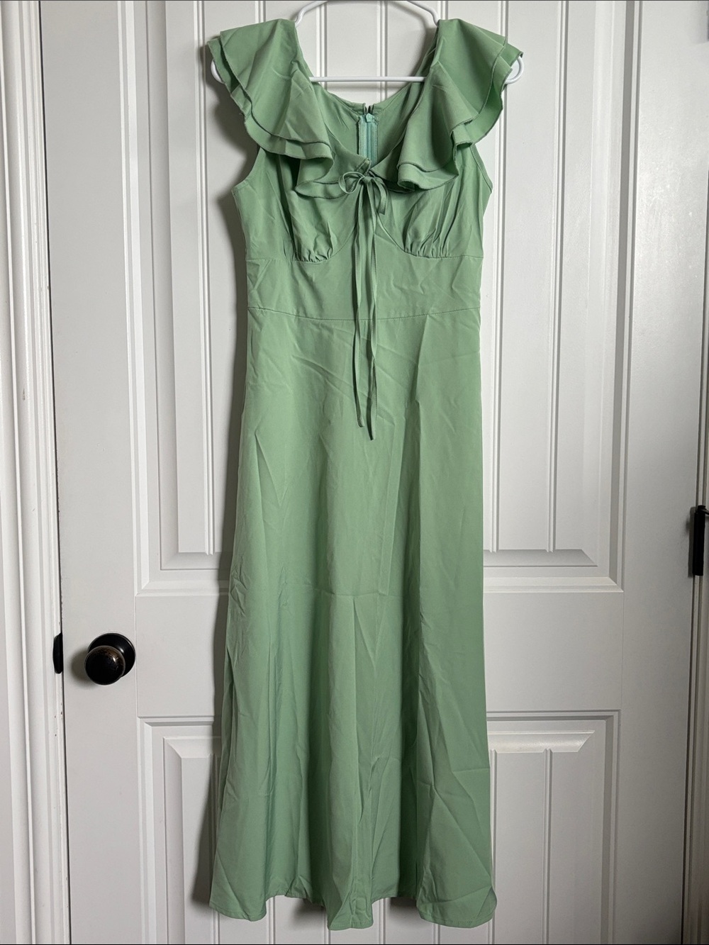 SHEIN Mint Ruffle-Shoulder Maxi Dress with Tie Front